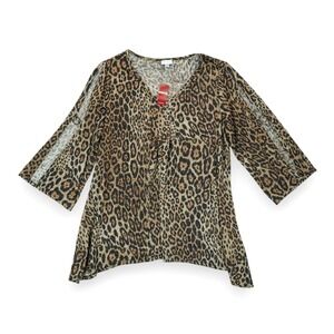 NWT Avenue‎ Women's Top Tunic 3/4 Sleeve Animal Print Shimmer  V neck Size 18/20